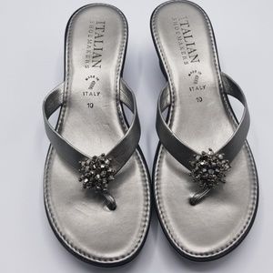 Italian Shoemakers Pewter thongs Embellished
